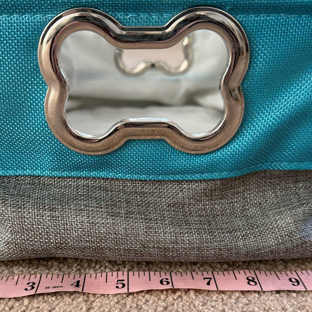 Turquoise and Gray Fabric Storage Bin for pet toys. Dog bone handles. - Picture 4 of 7